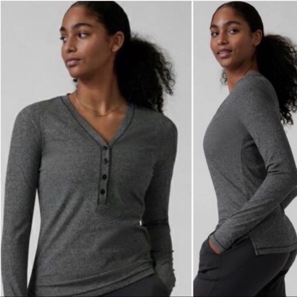 Athleta Uptempo Ribbed‎ Henley Top Minimalistic Grey Small NWOT